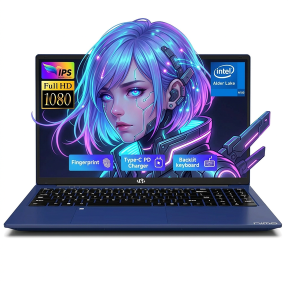 15.6" IPS FHD Laptop 16GB RAM 1TB SSD Intel Pentium Quad Core N100 (Beat i3-1115G4 Up to 3.4GHz) Computer with Backlit Keyboard Fingerprint Blue