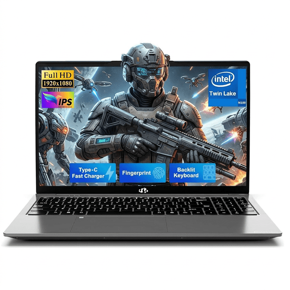 15.6" IPS FHD Laptop 16GB RAM 1TB SSD Intel Pentium Quad Core N100 (Beat to i3-1115G4 Up to 3.4GHz) Computer with Backlit Keyboard Fingerprint Gray