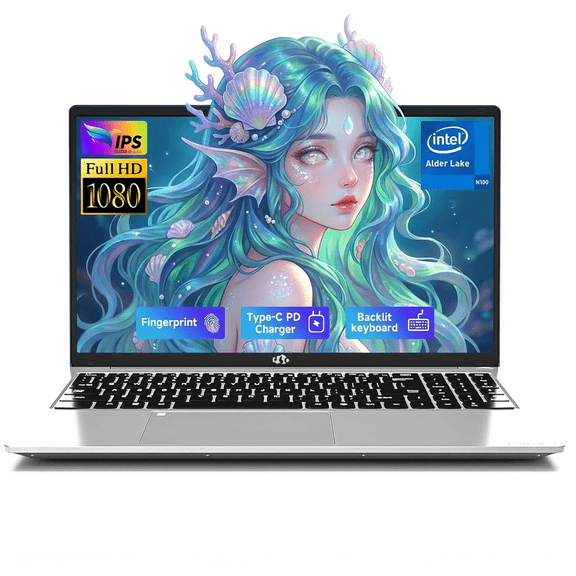 15.6" IPS FHD Laptop 16GB RAM 1TB SSD Intel Pentium Quad Core N100 (Beat to i3-1115G4 Up to 3.4GHz) with Backlit Keyboard Fingerprint Laptop Silver