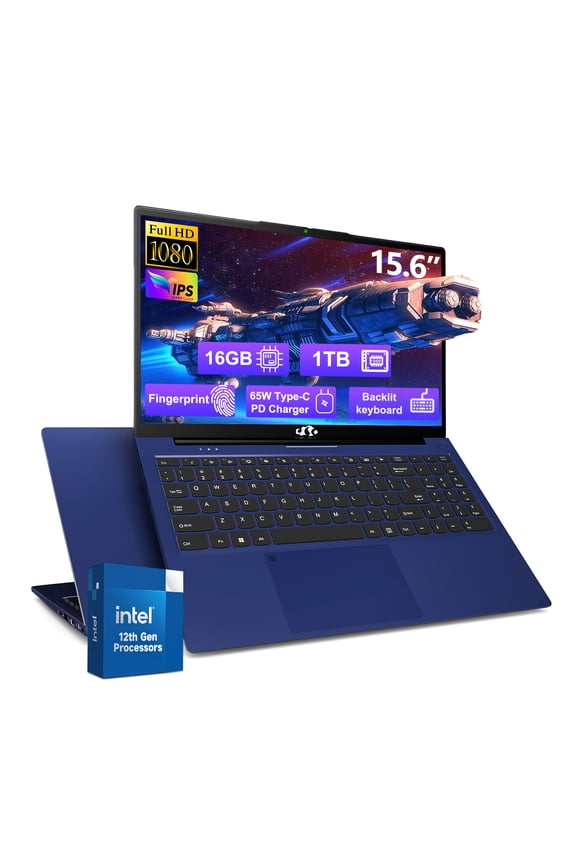 15.6 inch Laptop,16GB RAM 1TB SSD 2025 Student-Laptop with Backlit Keyboard Fingerprint Intel Quad Core N100 (Up to 3.4GHz)Business-Laptop,Computer,2 Years Warranty Win11,Blue