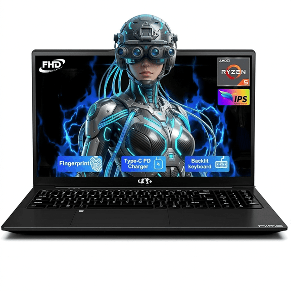 15.6" IPS FHD Laptop 16GB RAM 512GB SSD AMD Ryzen 5 (Beat i5-1135G7, 4 Cores Up to 3.7GHz) with 65W Type-C Fingerprint Backlit Keyboard Numpad Bluetooth 5.2-Black