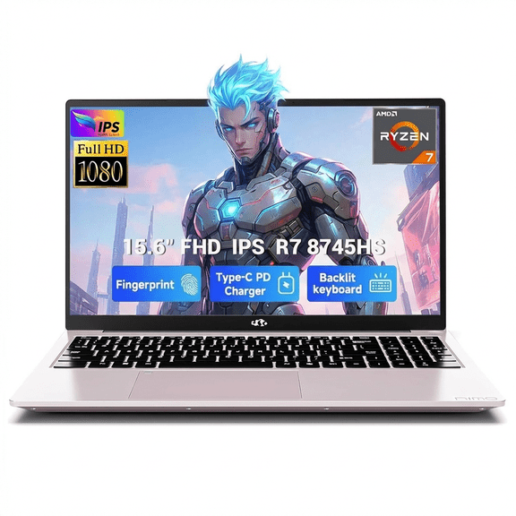 15.6" IPS FHD Laptop 16GB RAM 512GB SSD AMD Ryzen 7 8745HS (4.9GHz, Beat R9 7940HS) with Radeon 780M Graphics-15.5H Battery WiFi 6E USB4 for Work Gaming RoseGold