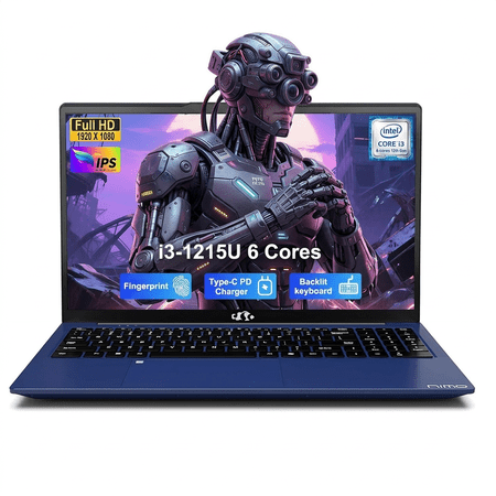 15.6" IPS FHD Laptop 32GB RAM 1TB SSD Intel 6-Core i3-1215U (Beats R5-7520U, Up to 4.4GHz) with Intel UHD Graphics-65W Type-C Backlit Keyboard Fingerprint Wi-Fi 6 Blue
