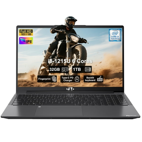 15.6" IPS FHD-Laptop, 32GB RAM, 1TB SSD, Intel 6-Cores i3-1215U (Beat i5-1135G7), 65W Type-C, Fingerprint, Computer with Backlit Keyboard Fingerprint Laptops for Business and Student, Wi-Fi 6, Win 11