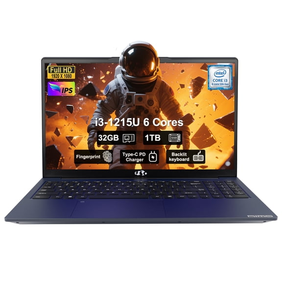 15.6" IPS FHD-Laptop, 32GB RAM, 1TB SSD, Intel 6-Cores i3-1215U (Beat i5-1135G7), 65W Type-C, Fingerprint, Computer with Backlit Keyboard Fingerprint laptops for Business and Student, Wi-Fi 6, Win 11