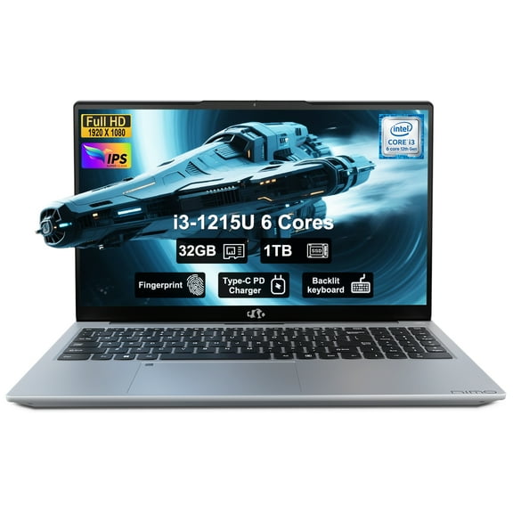 15.6" IPS FHD-Laptop, 32GB RAM, 1TB SSD, Intel 6-Cores i3-1215U (Beat i5-1135G7), 65W Type-C, Fingerprint, Computer with Backlit Keyboard Fingerprint laptops for Business and Student, Wi-Fi 6, Win 11
