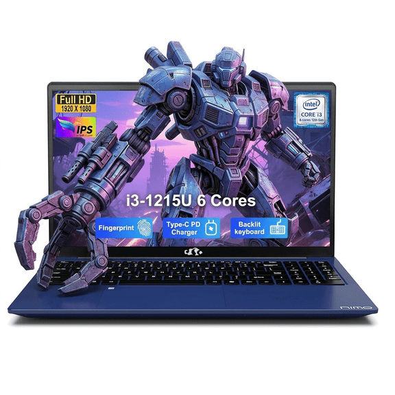 15.6" IPS FHD Laptop 32GB RAM 1TB SSD Intel Core i3-1215U (6 Cores Up to 4.4GHz) Computer with Backlit Keyboard Fingerprint Wi-Fi 6 65W Type-C Charger Blue