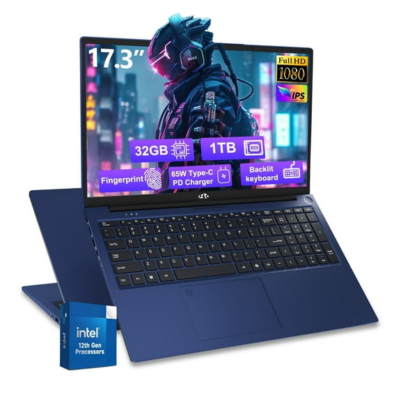 17.3"Laptop-Computer 32GB RAM 1TB SSD 2025 Newest Student-Laptop Intel Pentium 6 Cores i3-1215U(Up to 4.40 GHz)) Business-Laptop with Backlit Keyboard Fingerprint 2 Years Warranty,Blue