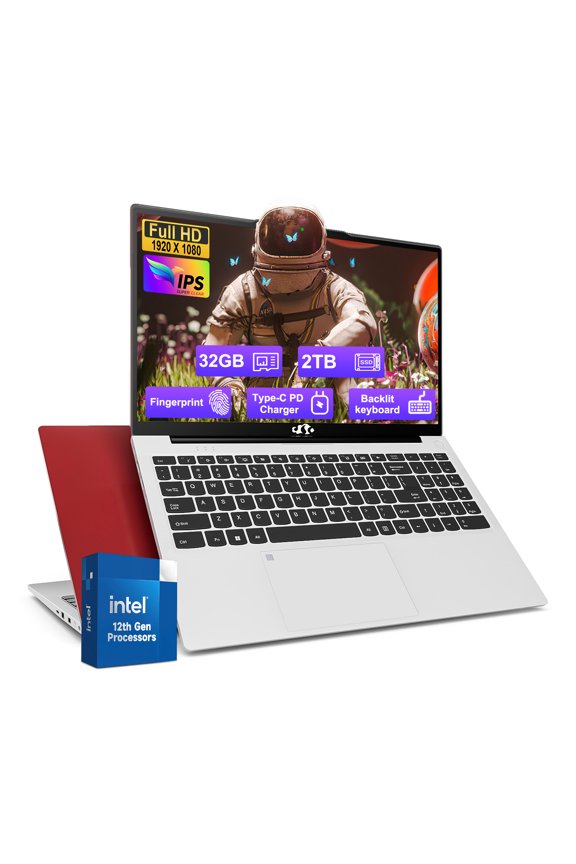 15.6 inch FHD Laptop,16GB RAM 1TB SSD 8 cores Intel i5-12450H(Beat AMD R5 5500U,up to 4.4 GHz) Student-Laptop,Computer with Backlit Keyboard Fingerprint 2 Years Warranty,Red