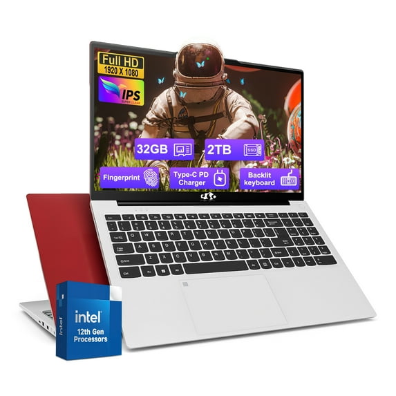 15.6 inch FHD Laptop,16GB RAM 1TB SSD 8 cores Intel i5-12450H(Beat AMD R5 5500U,up to 4.4 GHz) Student-Laptop,Computer with Backlit Keyboard Fingerprint 2 Years Warranty,Red