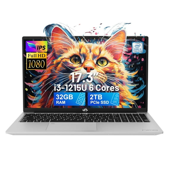 17.3"Laptop-Computer 32GB RAM 2TB SSD 2025 Newest Student-Laptop Intel Pentium 6 Cores i3-1215U(Up to 4.40 GHz)) Business-Laptop with Backlit Keyboard Fingerprint 2 Years Warranty,Silver