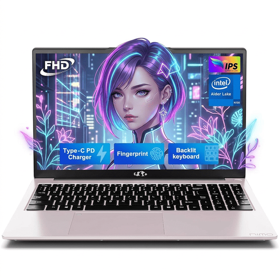 15.6" IPS FHD Laptop 4GB RAM 128GB SSD Intel Pentium N100 Processor (Beat i3-1115G4, Up to 3.4GHz) with Backlit Keyboard Fingerprint Type-C WiFi 6 BT5.2 RoseGold