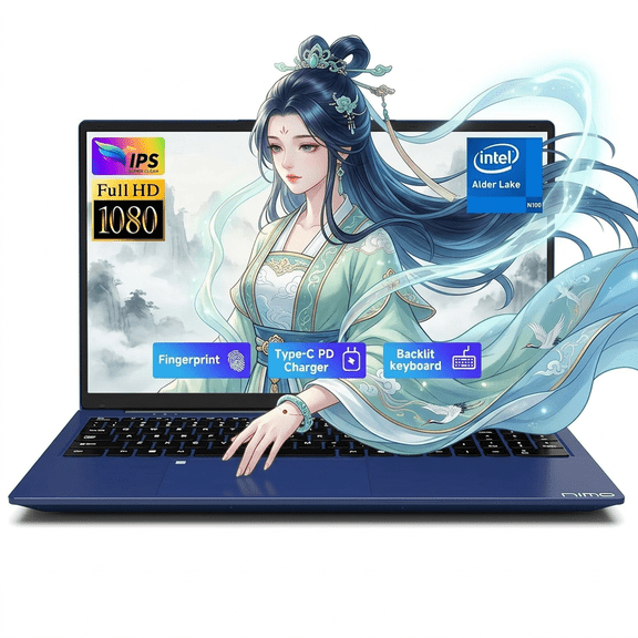 15.6" IPS FHD Laptop 4GB RAM 128GB SSD Intel Pentium Quad Core N100 (Beat i3-1115G4, Up to 3.4GHz) with Backlit Keyboard Fingerprint Type-C WiFi 6 BT5.2 Blue