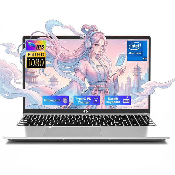 15.6" IPS FHD Laptop 4GB RAM 128GB SSD Intel Pentium Quad Core N100 (Beat i3-1115G4, Up to 3.4GHz) with Backlit Keyboard Fingerprint Type-C WiFi 6 BT5.2 Red