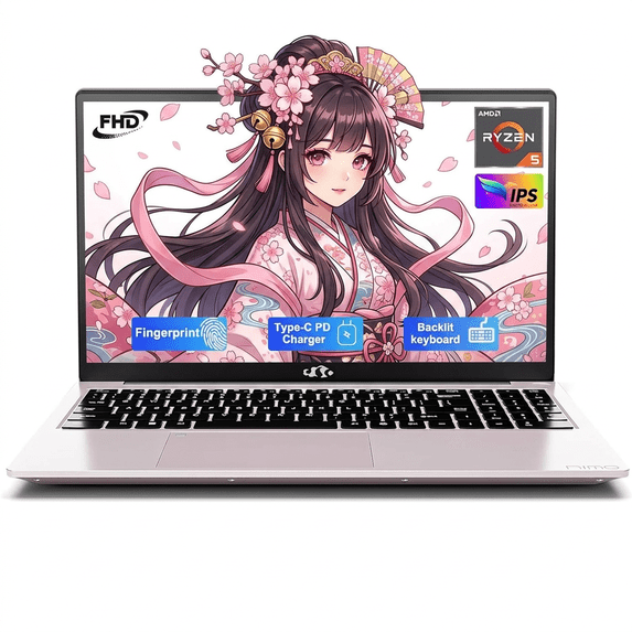 15.6" IPS FHD Laptop 8GB RAM 256GB SSD AMD Ryzen 5 (Beat i5-1135G7, 4 Cores Up to 3.7GHz) with 65W Type-C Fingerprint Backlit Keyboard Numpad BT5.2 2 Years Warranty RoseGold