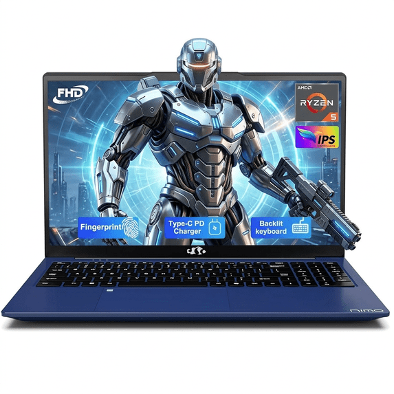 15.6" IPS FHD Laptop 8GB RAM 256GB SSD AMD Ryzen 5 (Beat i5-1135G7, 4 Cores Up to 3.7GHz) with 65W Type-C Fingerprint Backlit Keyboard Numpad Bluetooth 5.2 Blue