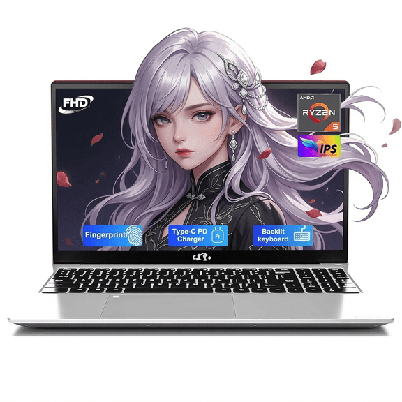 15.6" IPS FHD Laptop 8GB RAM 256GB SSD AMD Ryzen 5 Processor (Beat i5-1135G7, 4 Cores Up to 3.7GHz) with Backlit Keyboard Fingerprint Reader 65W Type-C BT5.2 Numpad Red