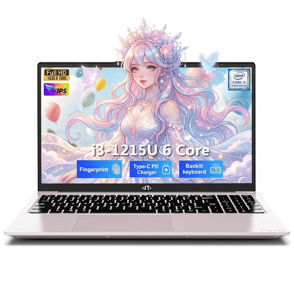 15.6" IPS FHD Laptop 8GB RAM 256GB SSD Intel 6-Core i3-1215U (Beats R5 7520U, Up to 4.4GHz) with Intel UHD Graphics-65W Type-C Backlit Keyboard Fingerprint Wi-Fi 6 RoseGold