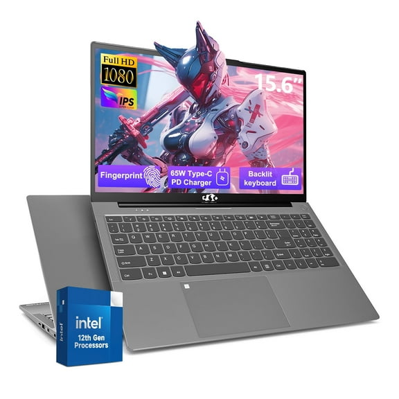 15.6 inch Laptop,2025 Student-Laptop with Backlit Keyboard Fingerprint 2 Years Warranty Intel Quad Core N100 (Up to 3.4GHzBusiness-Laptop Computer Win11,Gray