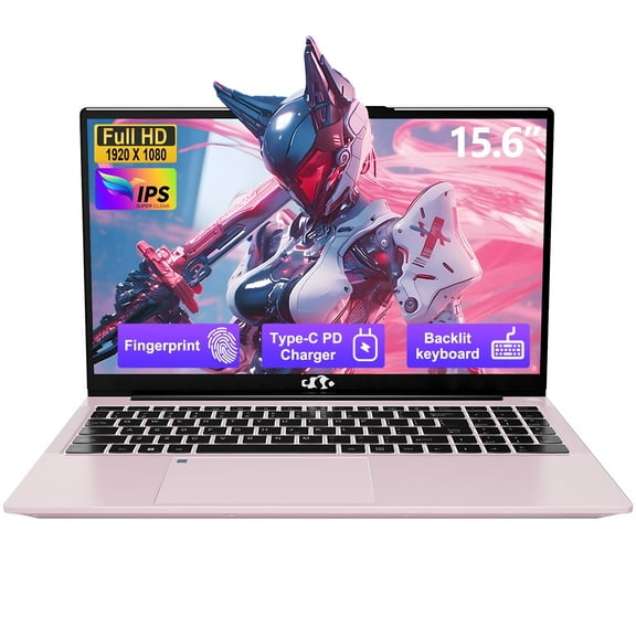 15.6 inch Pink Laptop,2025 Student-Laptop with Backlit Keyboard Fingerprint 2 Years Warranty Intel Quad Core N100 (Up to 3.4GHzBusiness-Laptop Computer Win11