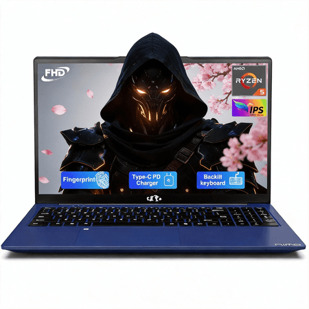 15.6" IPS FHD-Laptop AMD Ryzen 5 16GB RAM 512GB SSD (4 Cores Up to 3.7GHz) with Radeon Graphics-Computer with 65W Type-C Backlit Keyboard Fingerprint Reader BT5.2 2 Years Warranty