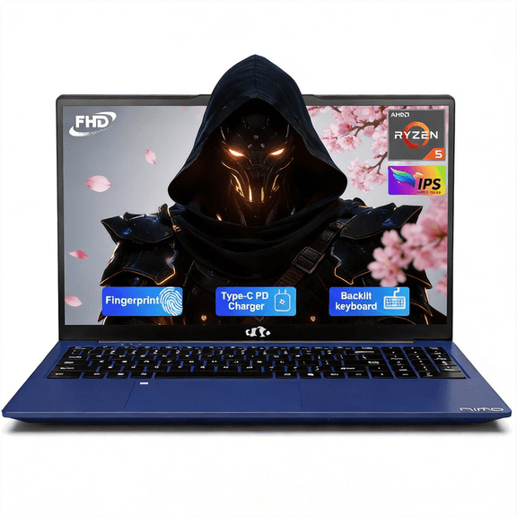 15.6" IPS FHD-Laptop AMD Ryzen 5 16GB RAM 512GB SSD (4 Cores Up to 3.7GHz) with Radeon Graphics-Computer with 65W Type-C Backlit Keyboard Fingerprint Reader BT5.2 2 Years Warranty