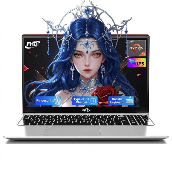 15.6" IPS FHD Laptop, AMD Ryzen 5 32GB RAM 1TB SSD (Beat i5-1135G7, 4 Cores Up to 3.7GHz) with Fingerprint Backlit Keyboard 65W Type-C BT5.2 2 Years Warranty