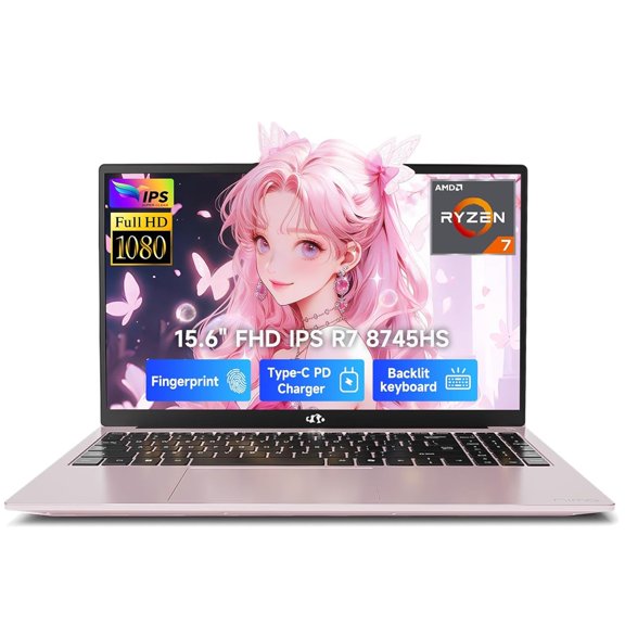 15.6" IPS FHD Laptop AMD Ryzen 7 8745HS 16GB RAM 512GB SSD (Beat R9 7940HS, Up to 4.9GHz) with AMD Radeon 780M Graphics-15.5H All-Day Battery WiFi 6E USB 4 Backlit Keyboard for Creators Work Gaming