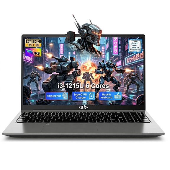 15.6" IPS FHD Laptop Computer 16GB RAM 512GB SSD Intel Core i3-1215U (Beat i5-1135G7, 6 Cores Up to 4.4GHz) with 65W Type-C Backlit Keyboard Fingerprint Wi-Fi 6 Gray
