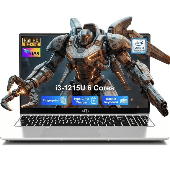 15.6" IPS FHD Laptop Computer 8GB RAM 128GB SSD Intel Core i3-1215U (Beat i5-1135G7, 6 Cores Up to 4.4GHz) with Backlit Keyboard Fingerprint Wi-Fi 6 65W Type-C Charger Slive