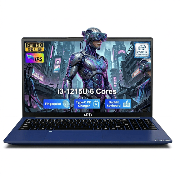 15.6" IPS FHD Laptop Computer - 8GB RAM 128GB SSD Intel Core i3-1215U (Beat i5-1135G7, 6 Cores Up to 4.4GHz) with Fingerprint Backlit Keyboard Wi-Fi 6 65W Type-C Charger 2 Years Warranty Blue