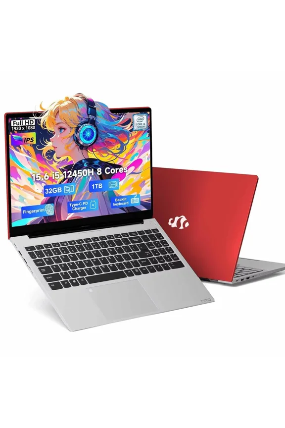 15.6" IPS-FHD-Laptop Gaming laptop Intel i5-12450H 8 Cores 32GB RAM 1TB SSD (Beat i7-11800H, Up to 4.4 GHz) 100W Type-C Fingerprint Backlit Keyboard WiFi 6 Numpad Win 11