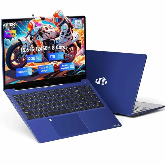 15.6" IPS-FHD-Laptop Gaming laptop Intel i5-12450H 8 Cores 32GB RAM 1TB SSD (Beat i7-11800H, Up to 4.4 GHz) 100W Type-C Fingerprint Backlit Keyboard WiFi 6 Numpad Win 11