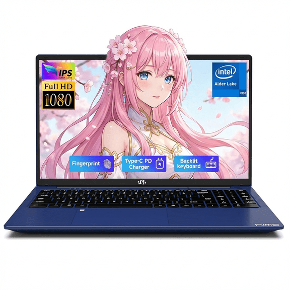 15.6" IPS FHD-Laptop Intel Pentium N100 8GB RAM 256GB SSD (Beat i3-1115G4, Up to 3.4GHz) Computer with Backlit Keyboard Fingerprint Type-C Charger WiFi 6 BT5.2