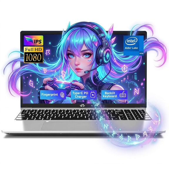 15.6" IPS FHD Laptop Intel Pentium Quad-Core N100 4GB RAM 128GB SSD (Beat i3-1115G4, Up to 3.4GHz) Computer with Backlit Keyboard Fingerprint Reader WiFi 6 Bluetooth 5.2