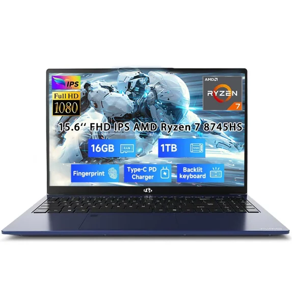 15.6" IPS FHD New Gaming Laptop, AMD Ryzen 7 8745HS 16GB DDR5 RAM 1TB SSD (up to 4.9GHz) Radeon 780M Graphics Business Computer with 100W Type-C Backlit Keyboard, Fingerprint USB-C 4.0