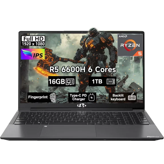 15.6" IPS FHD New Gaming Laptop Computer 6 Cores AMD Ryzen 5 6600H 16GB DDR5 RAM 1TB SSD 660M 6nm GPU-Computer with 100W Type-C Backlit Keyboard, Fingerprint Gray