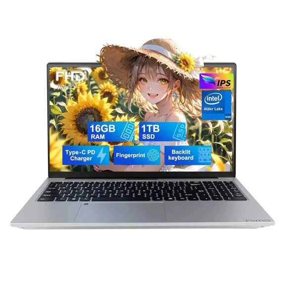 15.6 IPS FHD-Student-Laptop 16GB RAM 1TB SSD Intel Pentium Quad Core N100 Computer with Backlit Keyboard Fingerprint (Beat to i3-1115G4 Up to 3.4GHz) WiFi 6 BT5.2 Numpad Win 11-Silvery