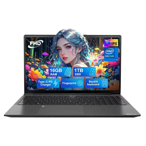 15.6 IPS FHD-Student-Laptop 16GB RAM 1TB SSD Intel Pentium Quad Core N100 Computer with Backlit Keyboard Fingerprint (Beat to i3-1115G4 Up to 3.4GHz) WiFi 6 BT5.2 Numpad Win 11-Dark Gray
