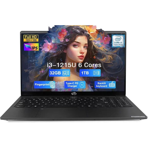 15.6" IPS FHD-Student-Laptop, Intel 6 Cores I3-1215U 32GB RAM 1T SSD (Beats i5-1135G7, Up to 4.4GHz) Computer with 65W Type C Backlit Keyboard Fingerprint, for Home and Business