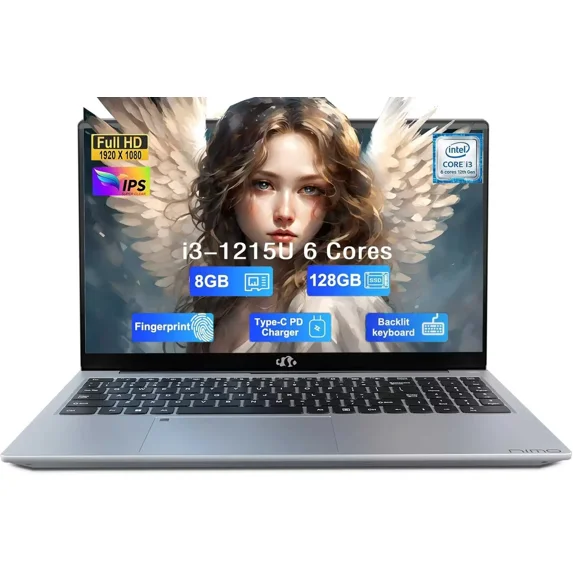 15.6" IPS FHD-Student-Laptop, Intel 6 Cores I3-1215U 8GB RAM 128GB SSD (Beats i5-1135G7, Up to 4.4GHz) Computer with 65W Type C Backlit Keyboard Fingerprint, for Home and Business（Silver）