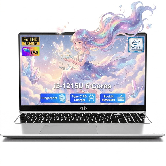 15.6" IPS FHD Student Laptop - Intel Core i3-1215U 16GB RAM 256GB SSD (Beat i5-1135G7, 6 Cores Up to 4.4GHz), Backlit Keyboard, Fingerprint, Wi-Fi 6, 65W Type-C Charger, 2 Years Warranty