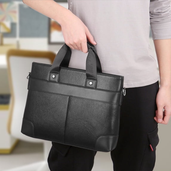15.6 Inch Laptop Bag Water Resistant PU Leather Computer Tote for Women Men Work Business Sch-ool Fits Notebook Black Brown