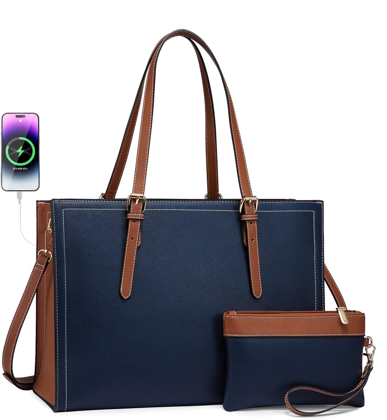 Laptop Tote Bag For Women - Fits 15.6" Laptop, Large Capacity Work Tote With Padded Pocket