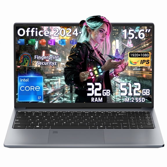 Fsjun 15.6" Laptop Computer, Intel i7-8750H, 32GB RAM, 512GB SSD, FHD IPS Display, (Win 11 Pro + Office 2024), Fingerprint