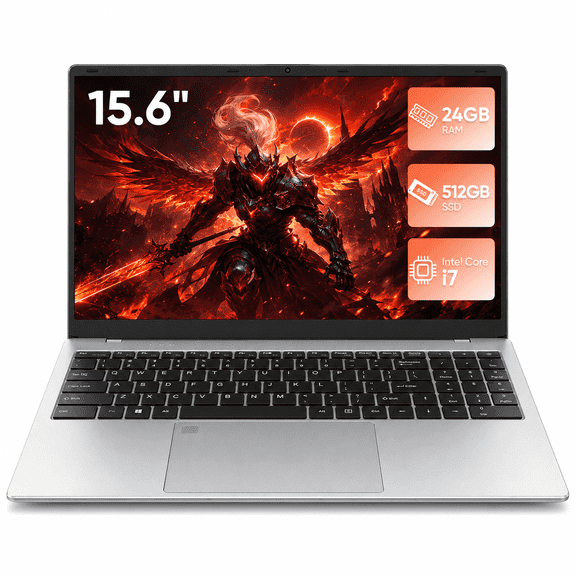 15.6 Inch Laptop Computer, Intel Core i7 Processor, 24GB RAM, 512GB SSD, Full HD Display, Slim Lightweight Notebook with WiFi, HDMI and Webcam for Work and Study