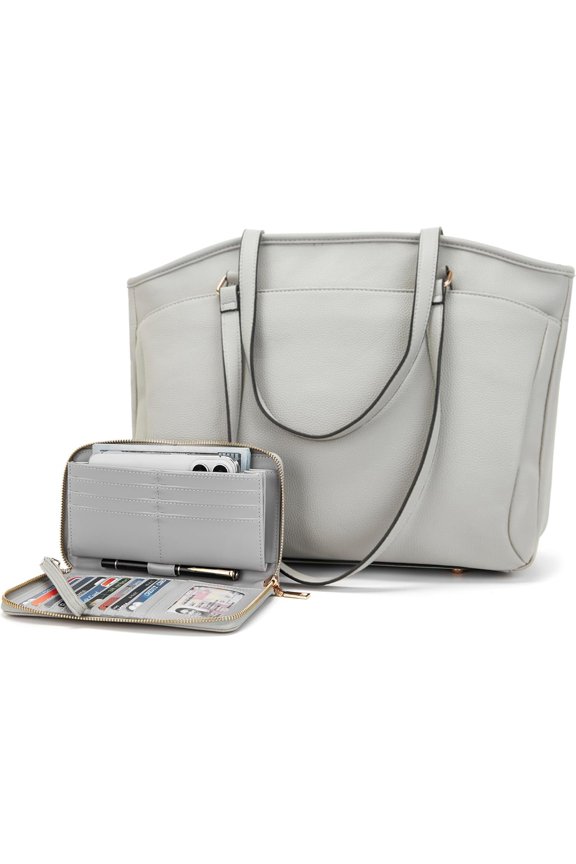 15.6 Inch Laptop Tote Bag for Women,Lightweight Water-resistant Vegan Leather with Padded Sleeve Multi-Pocket Work Bag