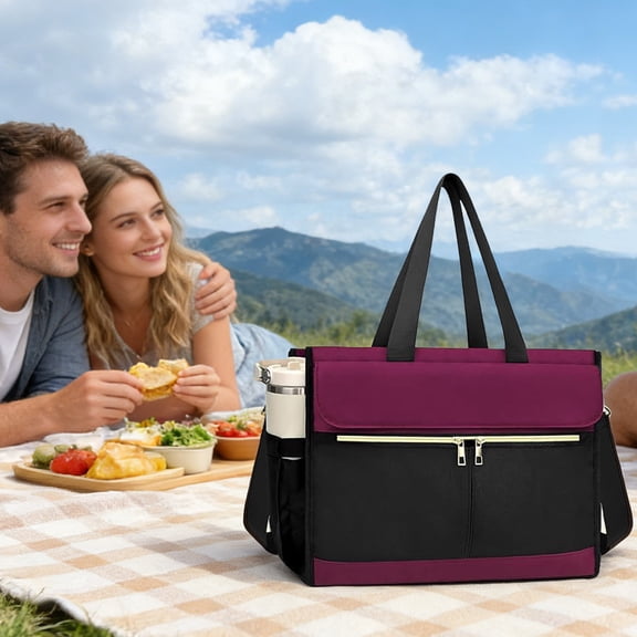 15.6-Inch Laptop Tote with Insulated Lunch Compartment, Women's Large Capacity Work Handbag, Professional Bento Box Bag for Nurses and Teachers, 1 Pack, By UKHCCC