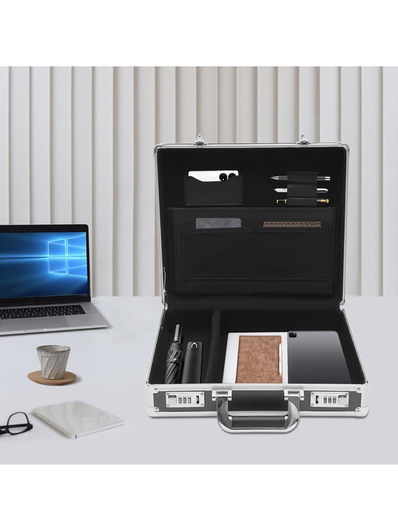15.6 Inch Locking Briefcase, Aluminum Hard Shell Laptop Attache Case with Dual Combination Locks, Business Travel Briefcase for Men Women, Fits 15.6" Laptop, Documents, Files
