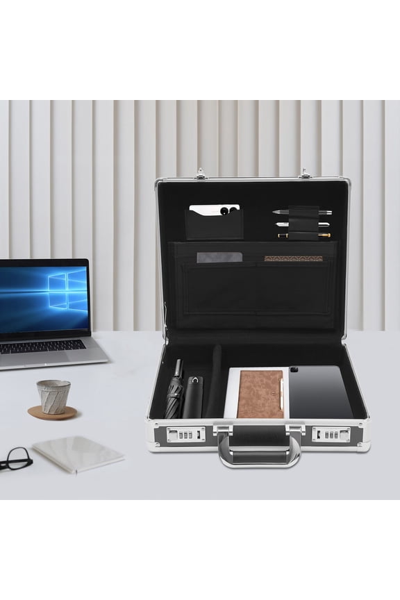 15.6 Inch Locking Briefcase, Aluminum Hard Shell Laptop Attache Case with Dual Combination Locks, Business Travel Briefcase for Men Women, Fits 15.6" Laptop, Documents, Files